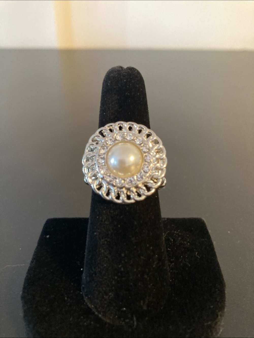 paparazzi Silver-Tone Pearl Halo Ring